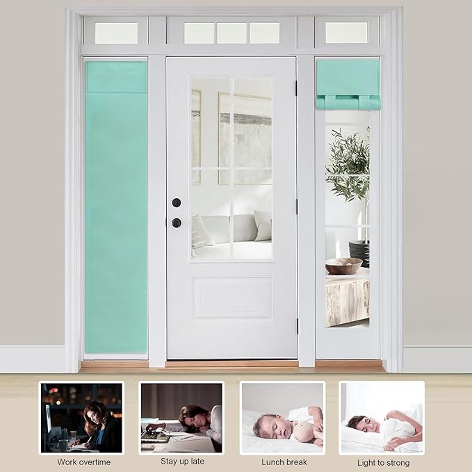 WdFour Solid Color Room Darkening Door Curtains - 12W x 70L Inches Blackout Window Covering for Side Door/Glass Door/Sidelight, 1 Panel Tie-Up Shade, Aqua | Privacy & Light Contro