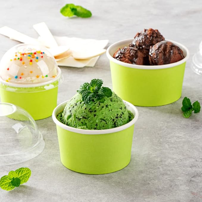 Restaurantware-Coppetta 5-Ounce Dessert Cups, 200 Disposable Ice Cream Cups - Lids Sold Separately, Sturdy, Light Green Paper Frozen Yogurt Bowls, For Hot And Cold Foods, Perfect For Gelato Or Mousse