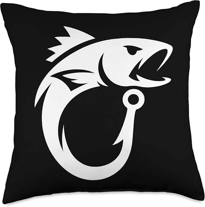 Cool Fish Hook Art Fishing Throw Pillow