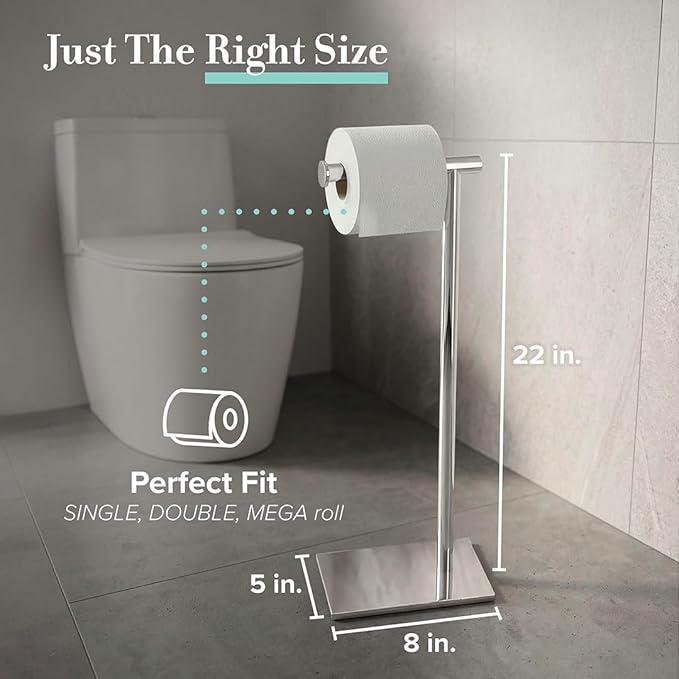 Gatco 1431PN Modern Rectangle Base Freestanding Toilet Paper Holder, 21.25", Polished Nickel with Weighted Base