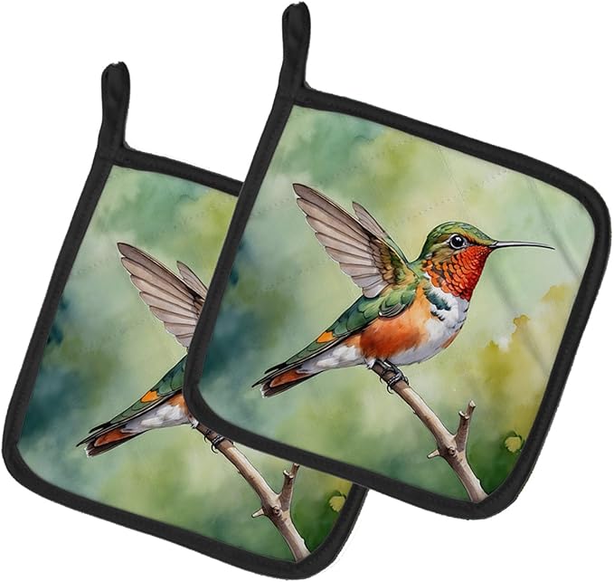 Caroline's Treasures Allens Hummingbird Pair of Pot Holders Kitchen Heat Resistant Pot Holders Sets Oven Hot Pads for Cooking Baking BBQ, 7 1/2 x 7 1/2