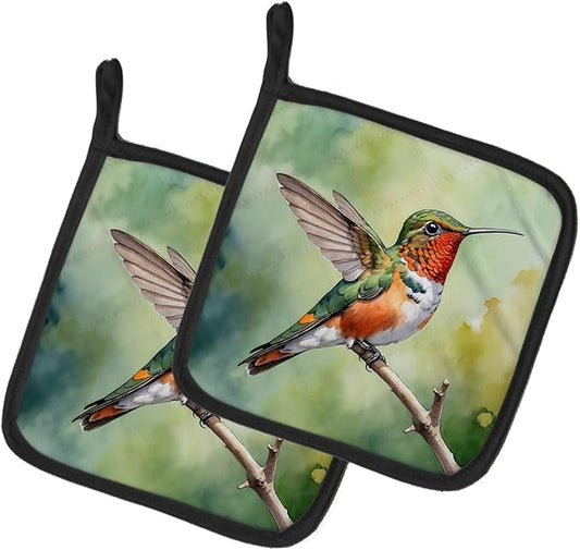 Caroline's Treasures Allens Hummingbird Pair of Pot Holders Kitchen Heat Resistant Pot Holders Sets Oven Hot Pads for Cooking Baking BBQ, 7 1/2 x 7 1/2