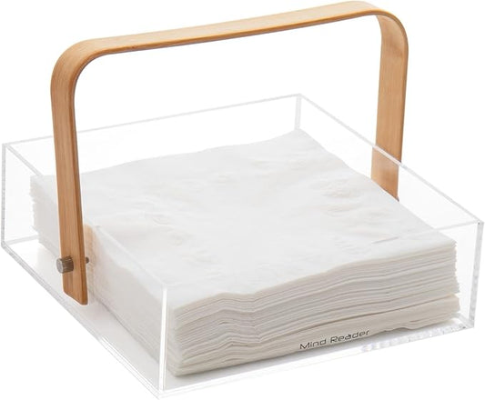Mind Reader Napkin Holder, Kichen Storage, Countertop Organizer, Caddy, Kitchen, Acrylic, 7.25"L x 7.25"W x 5.5"H, Brown