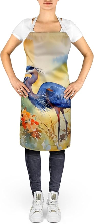 Caroline's Treasures Blue Heron Apron Cooking Kitchen Server Baking Crafts Gardening for Adult Women Men, Unisex, Large, Multicolor