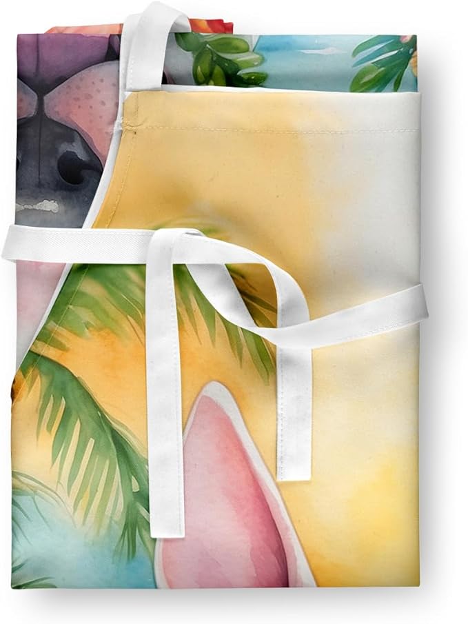 Caroline's Treasures English Bull Terrier Luau Apron Cooking Kitchen Server Baking Crafts Gardening for Adult Women Men, Unisex, Large, Multicolor