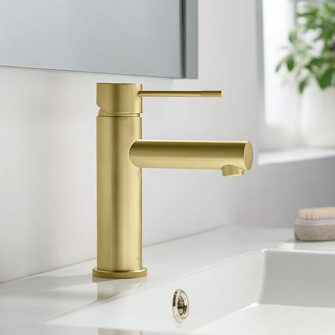 KIBI KBF1010 Solid Brass Single Handle Single Hole Circular X Faucet for Bathroom Sink | High Arc Faucet Spout | Brushed Gold | Corrosion and Rust Resistant