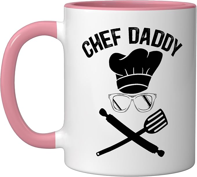 Chef Daddy Best Dad Ever Culinary Cooking Baking Fathers Day Ceramic Mug, Pink/White