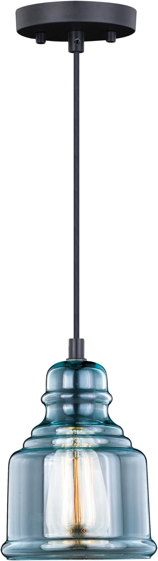 VAXCEL Millie Jar Mini Pendant for Kitchen Island, Farmhouse Ceiling Lighting, Oil Rubbed Bronze Finish, Smoke Blue Glass