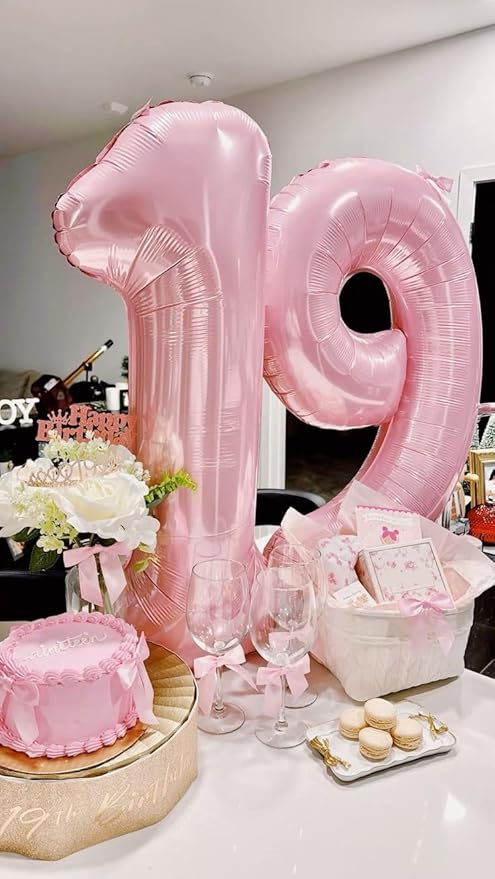 Balloon Numbers 40Inch, Pastel Pink Number 19 Balloons Birthday Decoration for Men & Women, Foil Pastel Pink Party Decorations for Birthday Wedding Engagement Memroial Day's