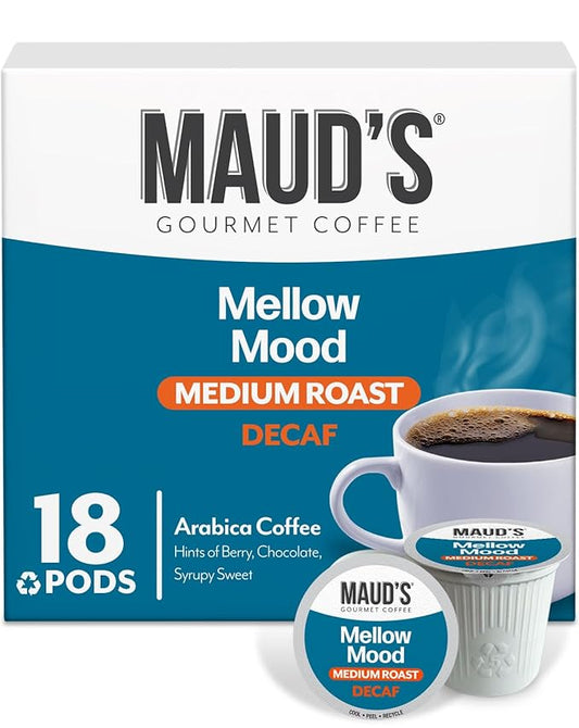Maud's Decaf Medium Roast Coffee Pods, 18 ct, Decaffeinated Coffee in Single Serve Pods – 100% Arabica Coffee, Compatible with Keurig K Cups Maker