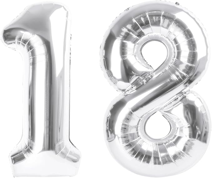 18 Balloons Number 40 Inch, Silver Birthday Decorations For Women Men, Big Number Balloons for 18 81 Wedding, Anniversaries, Celebration, Graduation
