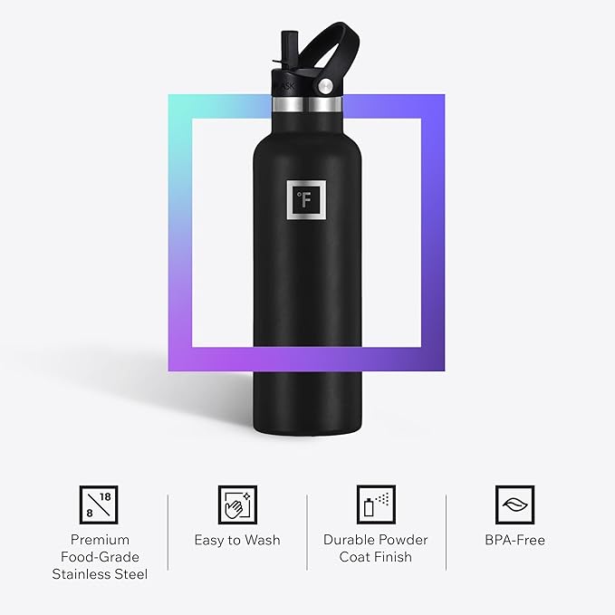 IRON °FLASK Camping & Hiking Hydration Flask with Straw, BPA-Free Insulated Stainless Steel Sports Water Bottle - 32 oz Day & Night