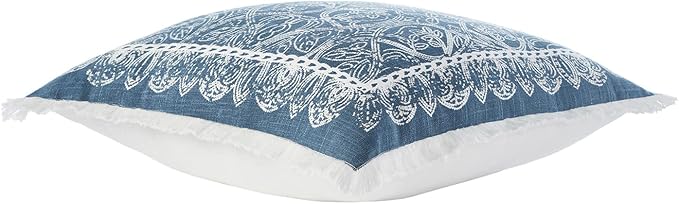 Indigo Ink Navy & Blue Decorative Pillow - 20" x 20" | Square Throw Cushion for Couch, Chair, Bed | Textured Cotton Cover | Cozy Classic Home Decor | Soft Plush Filling | White Denim Collection