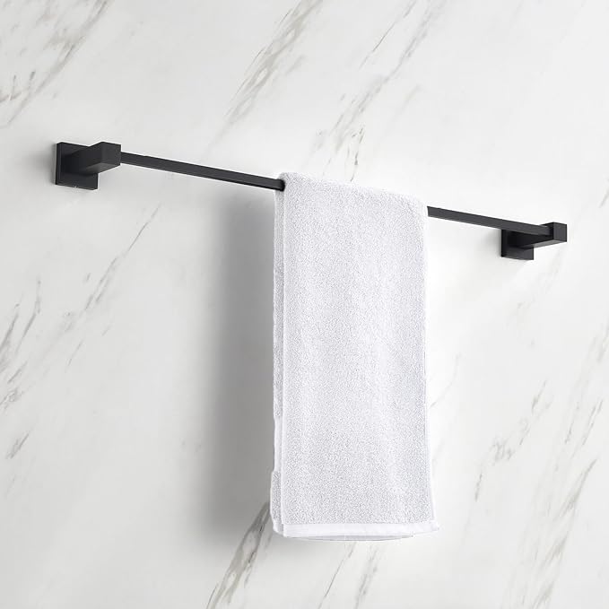 KIBI Cube 24 Inch Bathroom Towel Bar | Wall Mounted Solid Brass Towel Hanger with Corrosion-Resistant Finish | Sleek and Durable Towel Holder for Bathroom Organization (Matte Black, KBA1504)