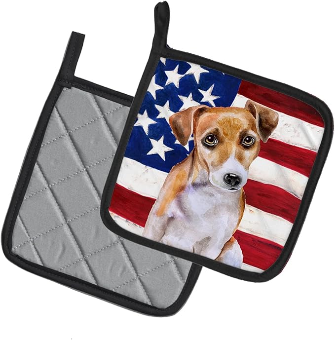 Caroline's Treasures BB9713PTHD Jack Russell Terrier #2 Patriotic Pair of Pot Holders Kitchen Heat Resistant Pot Holders Sets Oven Hot Pads for Cooking Baking BBQ, 7 1/2 x 7 1/2