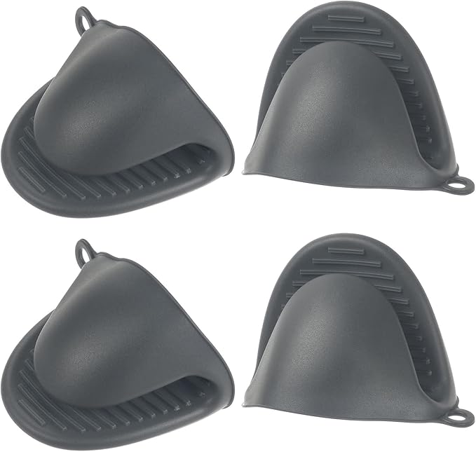 HARFINGTON 4pcs Thickened Mini Oven Gloves, Heat Resistant Silicone Oven Mitts Finger Pinch Grips Pot Holder for Kitchen, Cooking, Baking, BBQ Heat Resistant Gloves, Dark Gray