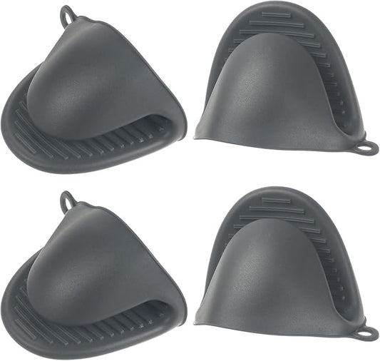 HARFINGTON 4pcs Thickened Mini Oven Gloves, Heat Resistant Silicone Oven Mitts Finger Pinch Grips Pot Holder for Kitchen, Cooking, Baking, BBQ Heat Resistant Gloves, Dark Gray