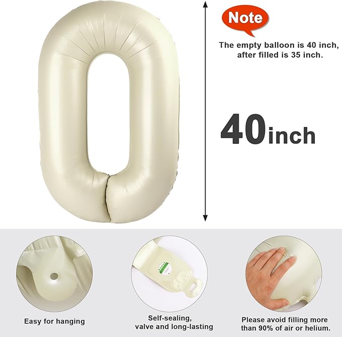 Number 0 Balloons 40 Inch Cream White Number Balloons for 10 20 30 40 50 60 70 80 90 100 Numbers Balloon Birthday Decorations Wedding Event Baby Shower