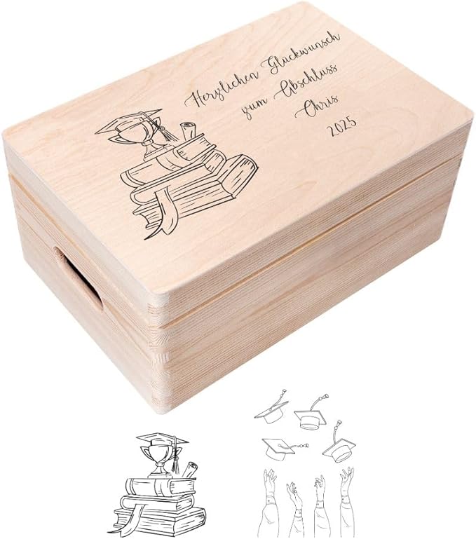 Creative Deco Personalized Wooden Storage Box Graduation Box | 11.8x7.87x5.51in (+-0.5) | Hinged Lid Handle Engraving | Unpainted Gift Box | Rough UNSANDED Keepsake Memory Souvenir Chest