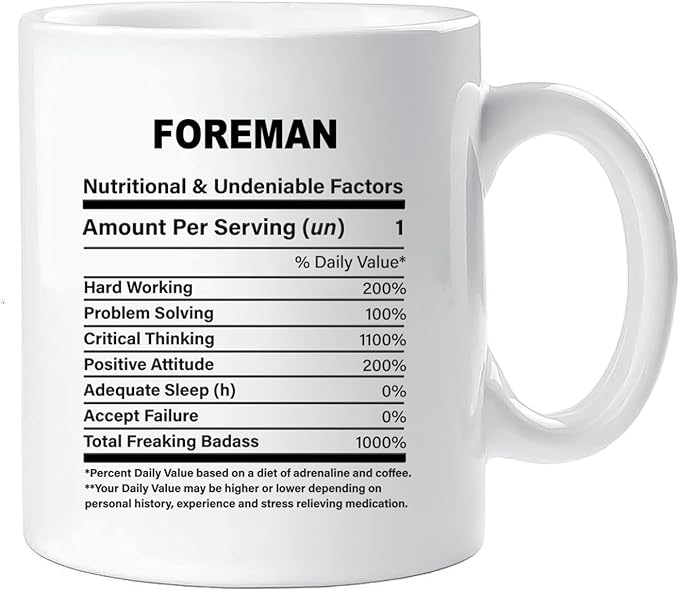 Funny Gift for Foreman, Foreman Nutrition Mug, Best Foreman Gift Ideas, Graduation, Funny Foreman Birthday Mug