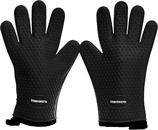 KITCHEN PERFECTION S Silicone Smoker Oven Gloves for Women -Extreme Heat Resistant BBQ Gloves -Handle Hot Food Right on Your Grill Fryer |Waterproof Oven Mitts for Cooking |Superior Set+3 Bonuses