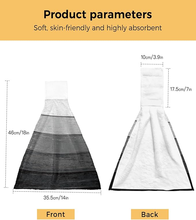 Alandar Home Kitchen Tie Towel Set of 1, Farm Retro Wood Grain Black Gray Absorbent Soft Hand Towels for Bathroom Hanging Towels, Farmhouse Gradient Stripes Fast Drying Cleaning Cloth with Loop