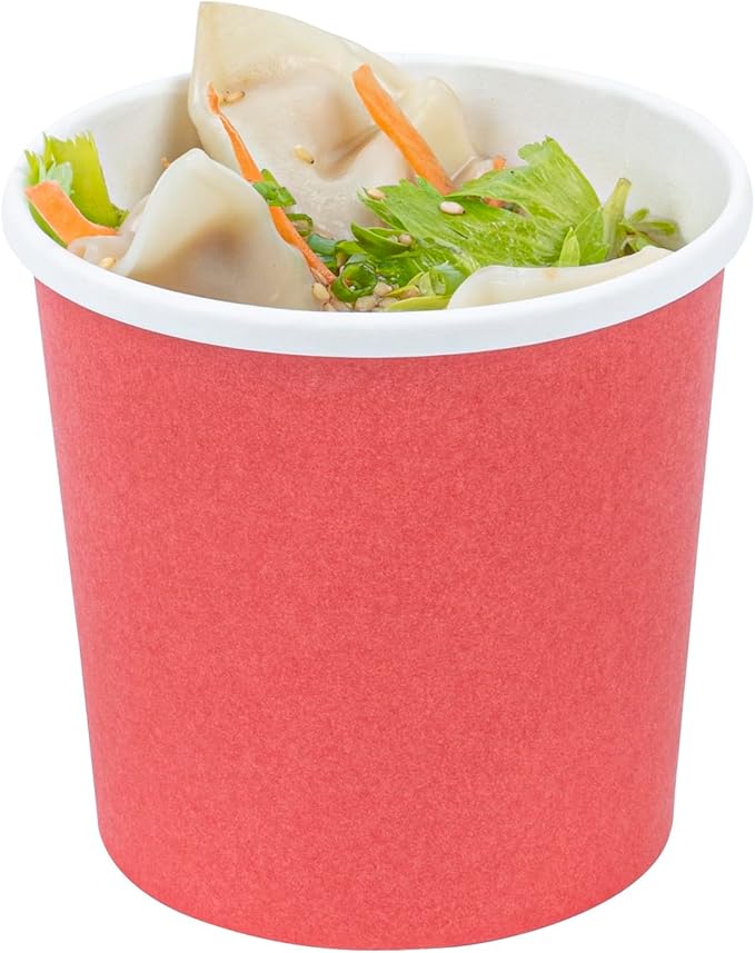 Restaurantware-Bio Tek 12 Ounce Disposable Soup Cups, 200 Microwavable Paper Soup Cups - Vented Lids Sold Separately, Hot And Cold Foods, Red Paper To Go Soup Containers, For Desserts Or Treats