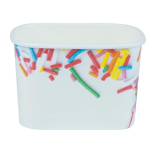 Coppetta 12 Ounce Dessert Cups, 50 Greaseproof Ice Cream Cups - Lids Sold Separately, For Hot And Cold Foods, White Paper Yogurt Bowls, Festive Sprinkle Design, Disposable, Sturdy- Restaurantware