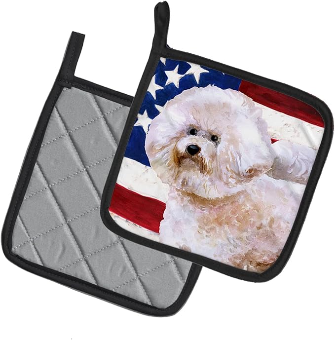 Caroline's Treasures BB9705PTHD Bichon Frise #2 Patriotic Pair of Pot Holders Kitchen Heat Resistant Pot Holders Sets Oven Hot Pads for Cooking Baking BBQ, 7 1/2 x 7 1/2