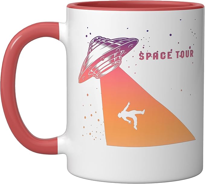 Flying Saucer UFO, Astronauts are Aliens Ceramic Mug, Red/White