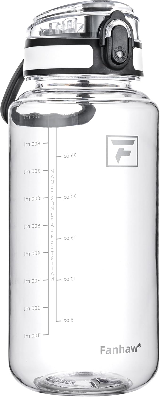 Fanhaw 32 Oz Clear Tritan Water Bottle, BPA-Free & Leak-Proof, Wide Mouth with Anti-dust Chug Lid, Reusable Plastic Bottle for Gym, Travel, School & Office (Clear&White)