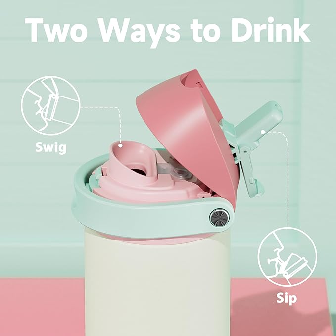 24 oz Insulated Water Bottle with Straw: Meoky Stainless Steel Metal Water Bottle with 2-in-1 Lid - Leak Proof, Cold for 24 Hours, Fits in Car Cup Holder, BPA-Free for Travel Sports Gym, Cream