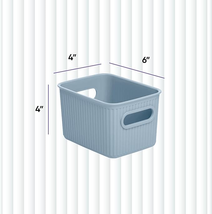 Superio Decorative Plastic Basket Open Home Storage Bins Organizer Baskets, Small, Blue (8 Pack) Container Boxes for Organizing Closet Storage Bins for Shelves Drawer Shelf, 1.5 Liter