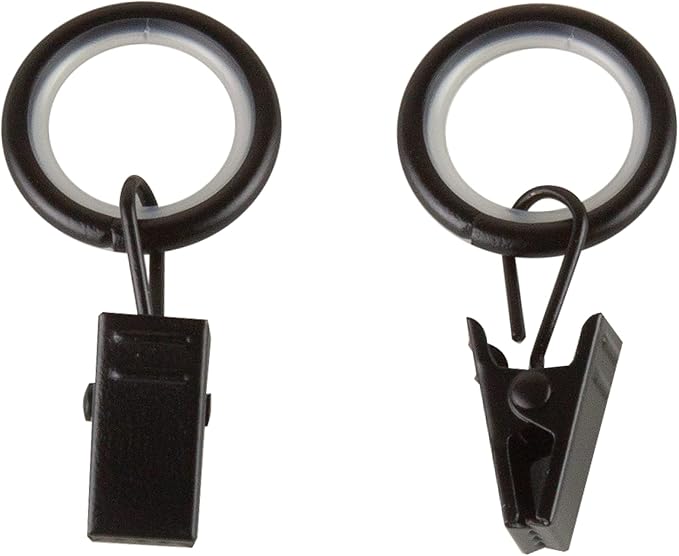 5/8 inch Noise-Canceling Curtain Rings w/Clip (Set of 10) - Black