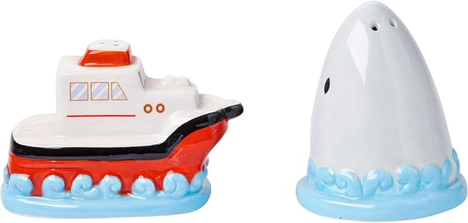 Silver Buffalo Jaws Shark Breach and Orca 2pc Ceramic Salt and Pepper Shaker