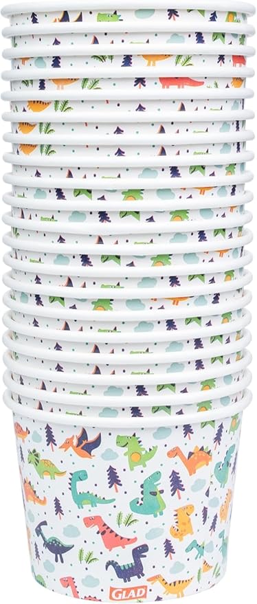 Glad for Kids Dinosaurs Paper Snack Bowls, Colorful Heavy Duty Microwave Safe Disposable Bowls for Soup, Ice Cream, and Snacks, Lids Not Included, Multicolor, Party Pack, 12 Oz, 20 Count - 3 Pack