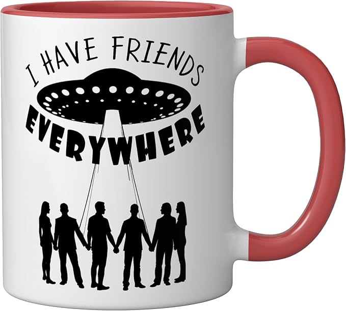 I Have Friends Everywhere UFO Silhouette Graphic Ceramic Mug, Red/White