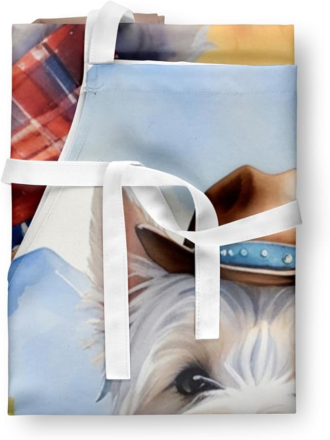 Caroline's Treasures Westie Cowboy Welcome Apron Cooking Kitchen Server Baking Crafts Gardening for Adult Women Men, Unisex, Large, Multicolor