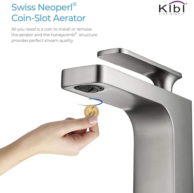 KIBI Infinity Single Handle Bathroom Vanity Sink Faucet | Solid Brass Lavatory Faucet with High Arc Spout for Smooth Water Flow | Includes Water Hose for Easy Installation (Brushed Nickel, KBF1006)