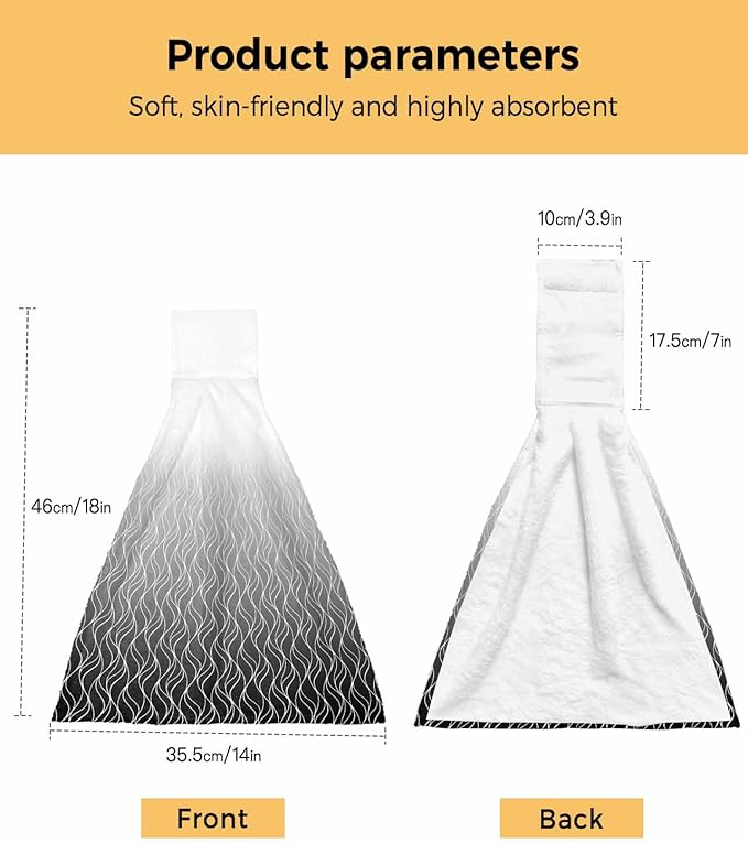 Alandar Home Kitchen Tie Towel Set of 2, Abstract Stripe Black Gradient Absorbent Soft Hand Towels for Bathroom Hanging Towels, Modern Morocco Line Fast Drying Cleaning Cloth with Loop