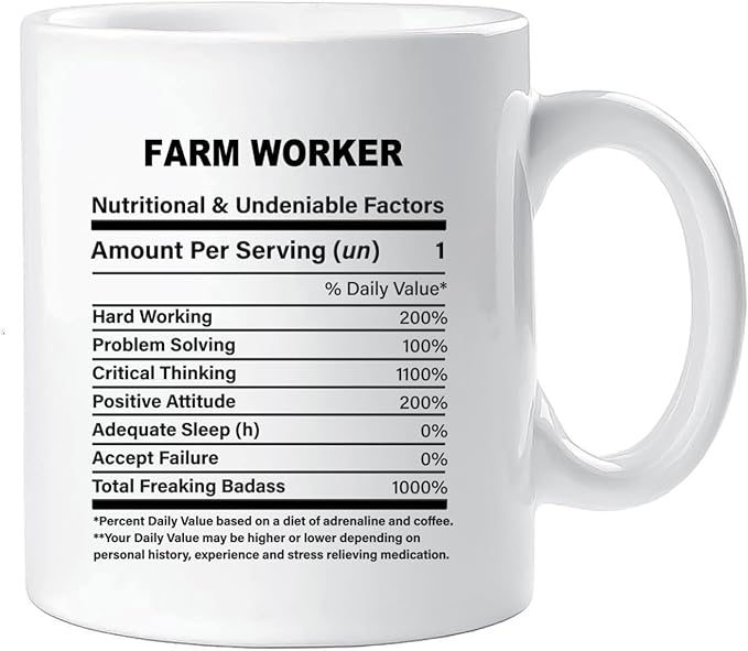 Funny Gift for Farm Worker, Farm Worker Nutrition Mug, Best Farm Worker Gift Ideas, Graduation, Funny Farm Worker Birthday Mug