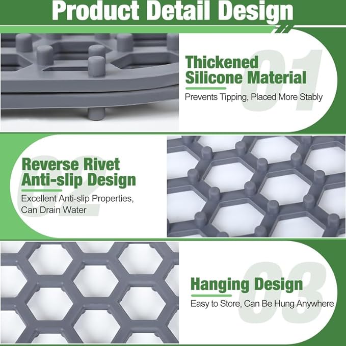 Sink Protector for Kitchen Sink Mat - 28.35"x14.37" Kitchen Sink Pad for Bottom of Sink Protec of Stainless Steel Sink Tableware Farmhouse Rubber Sink Mat Protector with Top Right Drain - Light Gray