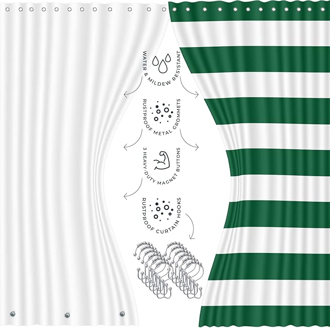 Clara Clark Bathroom Accessories Set - 23PC Shower Curtain Set with Bathroom Trash Can, Green Bathroom Set, Bathroom Sets with Shower Curtain and Green Rugs