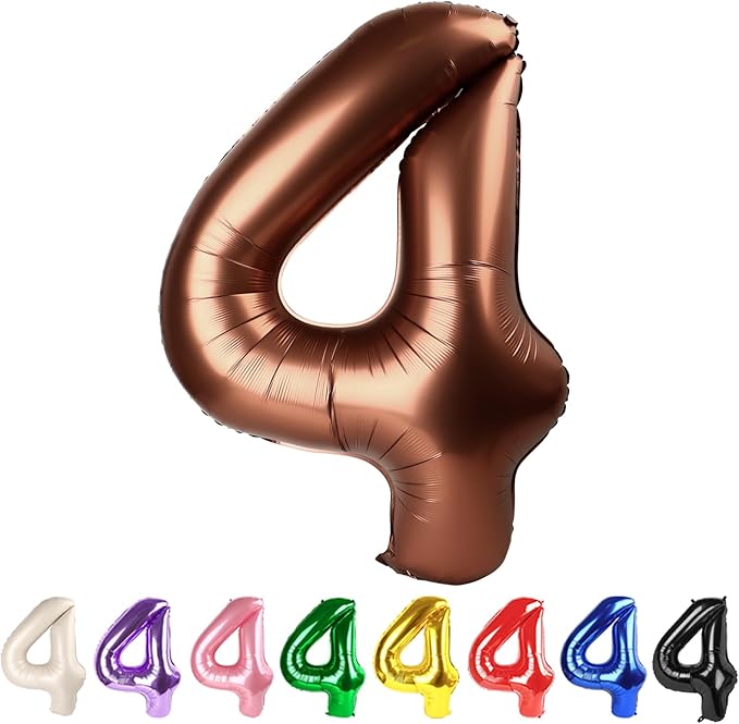 40 Inch Large Number Balloon, 4 Mylar Foil Helium Coffee Brown Ballon for 4th 14 40 44 Birthday Party, Balloon Number 4 for Graduations Anniversary Baby Shower
