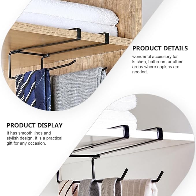 Operitacx Nailless Wall Mounted Paper Towel Holder for Cabinet Door, Black No-Nail Kitchen Tissue Rack Organizer, Jumbo Roll Storage for Home and Commercial Use
