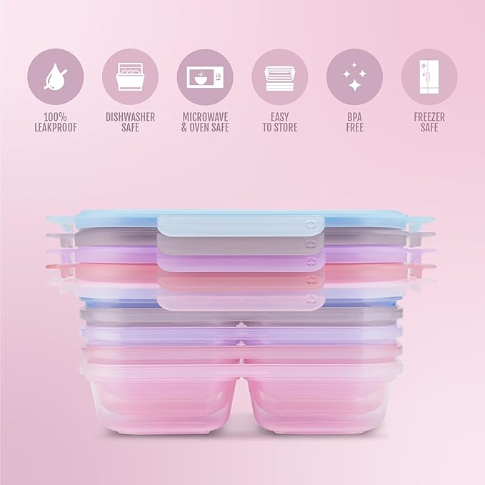 Ello Snap & Nest 10-Piece 2 Cup Plastic Divided Snack Pack Set, Reusable Food Containers for Healthy Eating, Freezer, Dishwasher Safe, Berry Fields