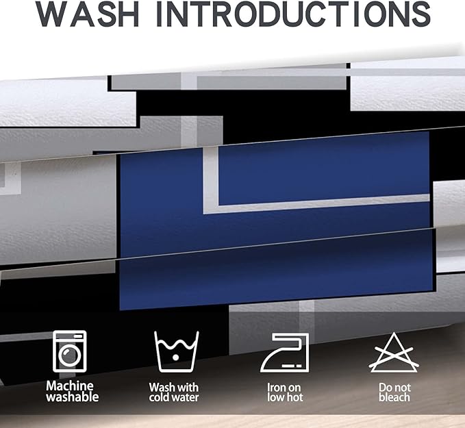MCALK Navy Blue Blackout Kitchen Curtains Tiers and Valances for Windows, Geometric Modern Art Kitchen Window Curtains, Grey and Black Valances for Living Room (36" Tiers Set)