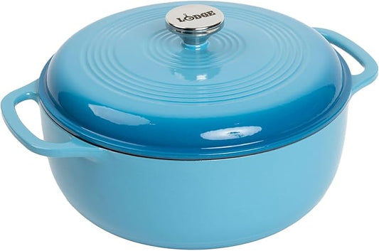 Lodge Essential Enamel Cast Iron Dutch Oven - Perfect for Bread Baking, Braising, Marinating & Slow Cooking - Features Moisture-Sealing Lid & Dual Handles - Kitchen Essentials - 6 Quarts - Cornflower Blue