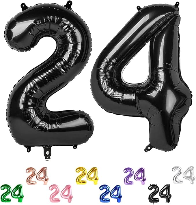 Number Balloon 40 Inch, 24 Number Balloons, Black 42 Happy Birthday Decorations for Women Men, Ballons 24th for Wedding Anniversaries Party