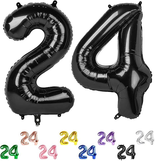 Number Balloon 40 Inch, 24 Number Balloons, Black 42 Happy Birthday Decorations for Women Men, Ballons 24th for Wedding Anniversaries Party